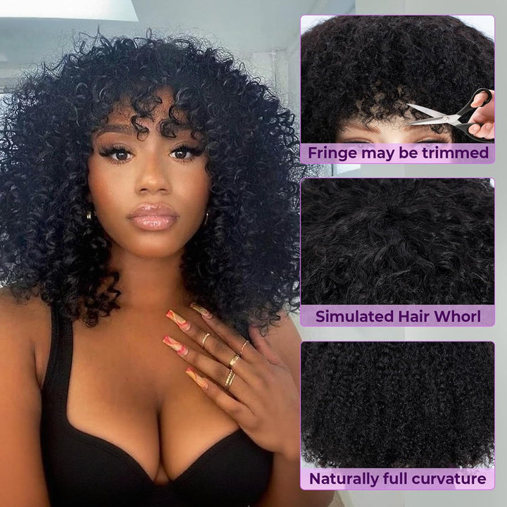 FASHION IDOL Kurzer lockiger Bob Echthaarperücken mit Pony Jerry Curl Brasilianisches Echthaar Keine