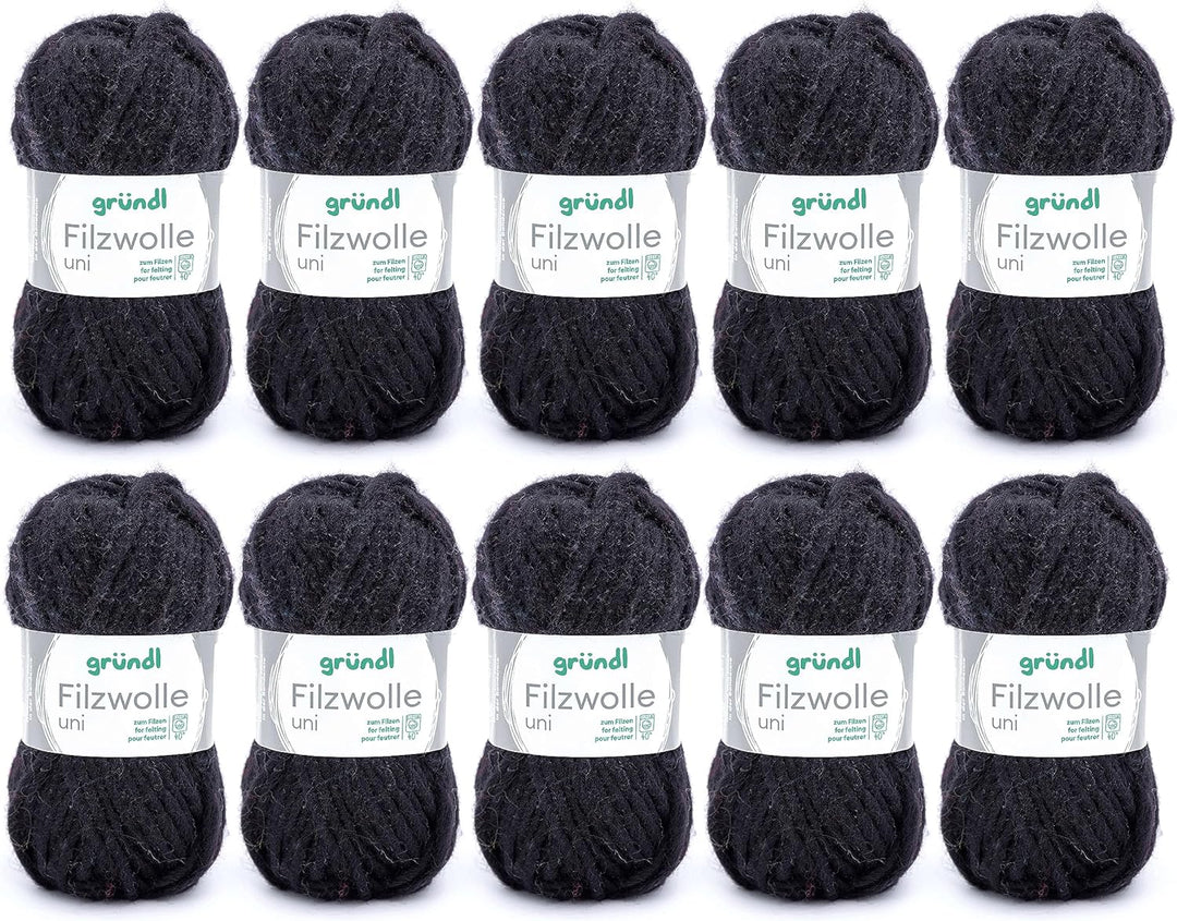 Gründl Filzwolle uni (Wolle zum Filzen, Stricken und Häkeln, Garn aus 100 % Schurwolle, 50 g / 50 m,