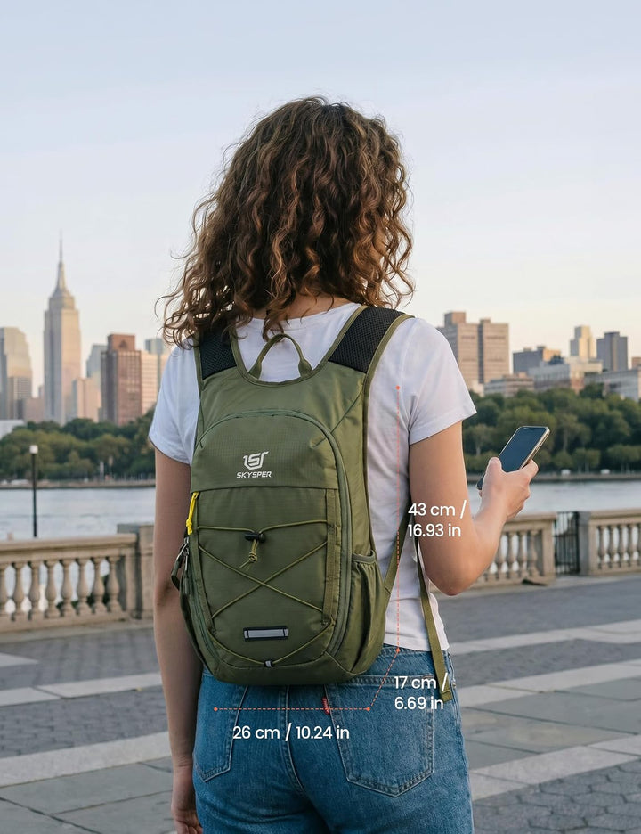 SKYSPER Faltbarer Rucksack 18L, Wanderrucksack Klein mit Brustgurt Grün, Grün