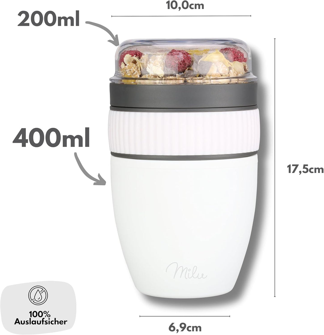 Milu Müslibecher to go 400ml "MüsliMax" Plastik Joghurtbecher für Müsli I auslaufsicherer Becher mit