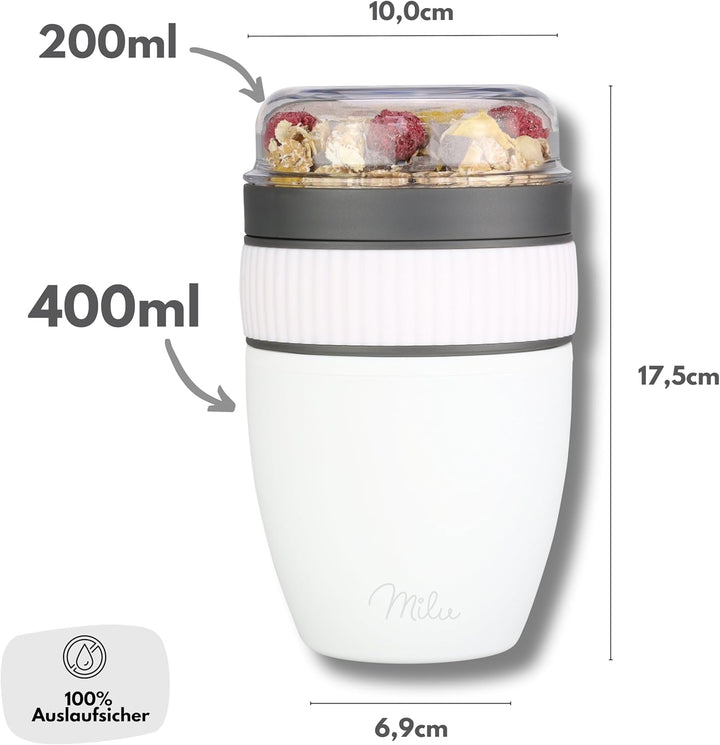 Milu Müslibecher to go 400ml "MüsliMax" Plastik Joghurtbecher für Müsli I auslaufsicherer Becher mit