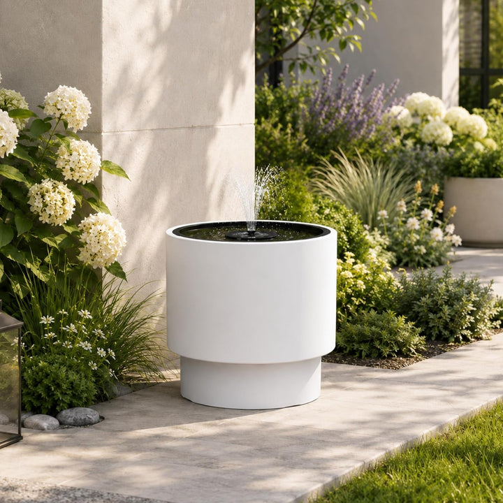 Solarbrunnen Set für draussen - Solar Springbrunnen mit Akku Ø 47x44 cm Schale weiss Weiss Ø 47 x H