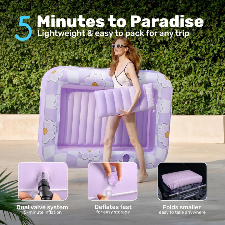 SLOOSH Aufblasbare Tanning Pool, 70" x 46" Grosse aufblasbarer Luftmatratze für Erwachsene mit Kisse