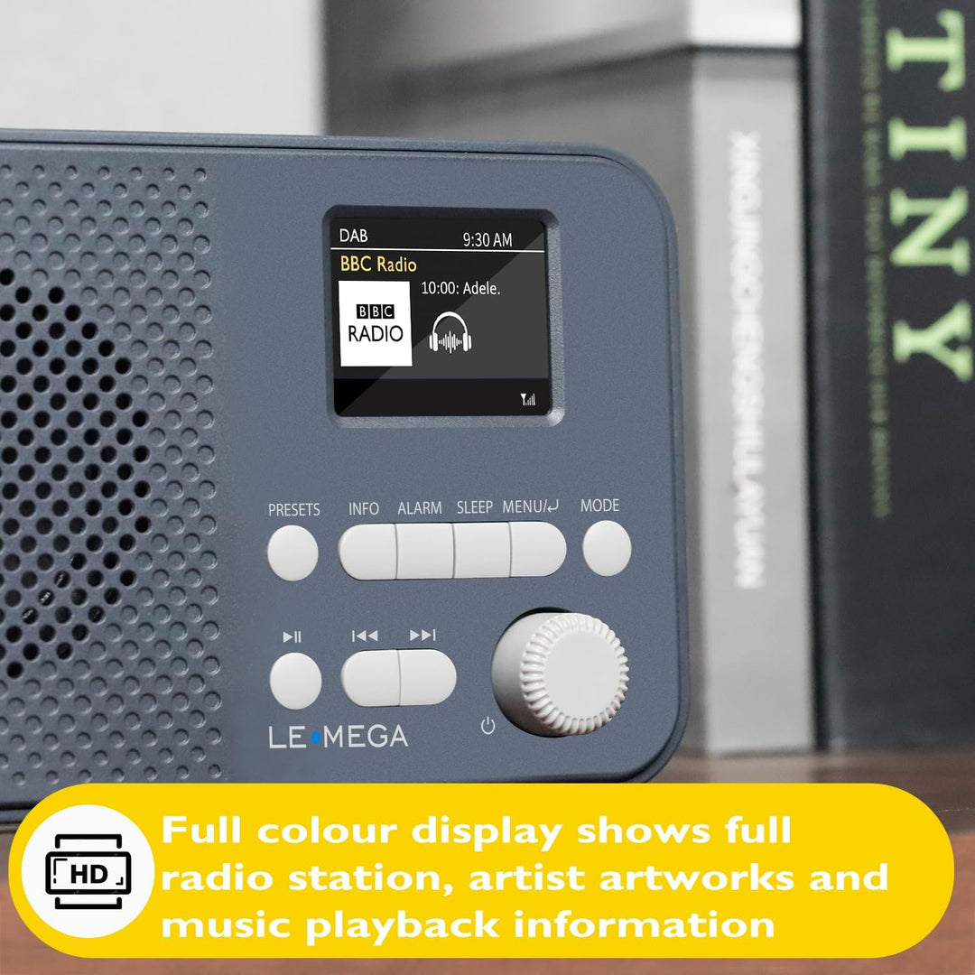 Tragbares DAB+-Radio mit Bluetooth | Wiederaufladbarer Akku mit 15 Stunden Spielzeit oder Netzbetrie