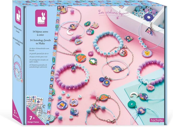 Janod - Bastelset 14 Astro-Schmuckstücke - Les Ateliers Bijoux - Kreatives Hobby Kinder - 12 Armbänd