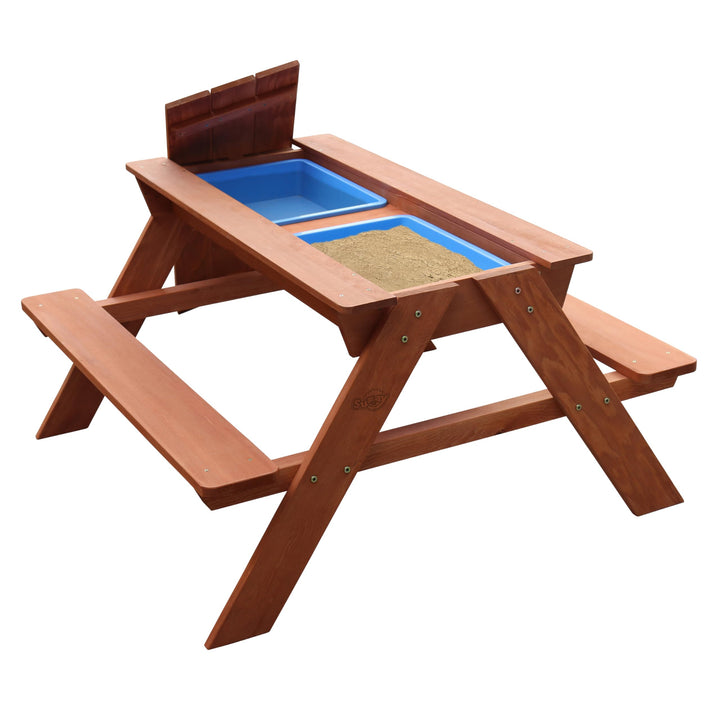 Sunny Dave Kinder Sand &amp; Wasser Picknicktisch aus Holz - Braun | Wasserspieltisch &amp; Sandtisch mit De