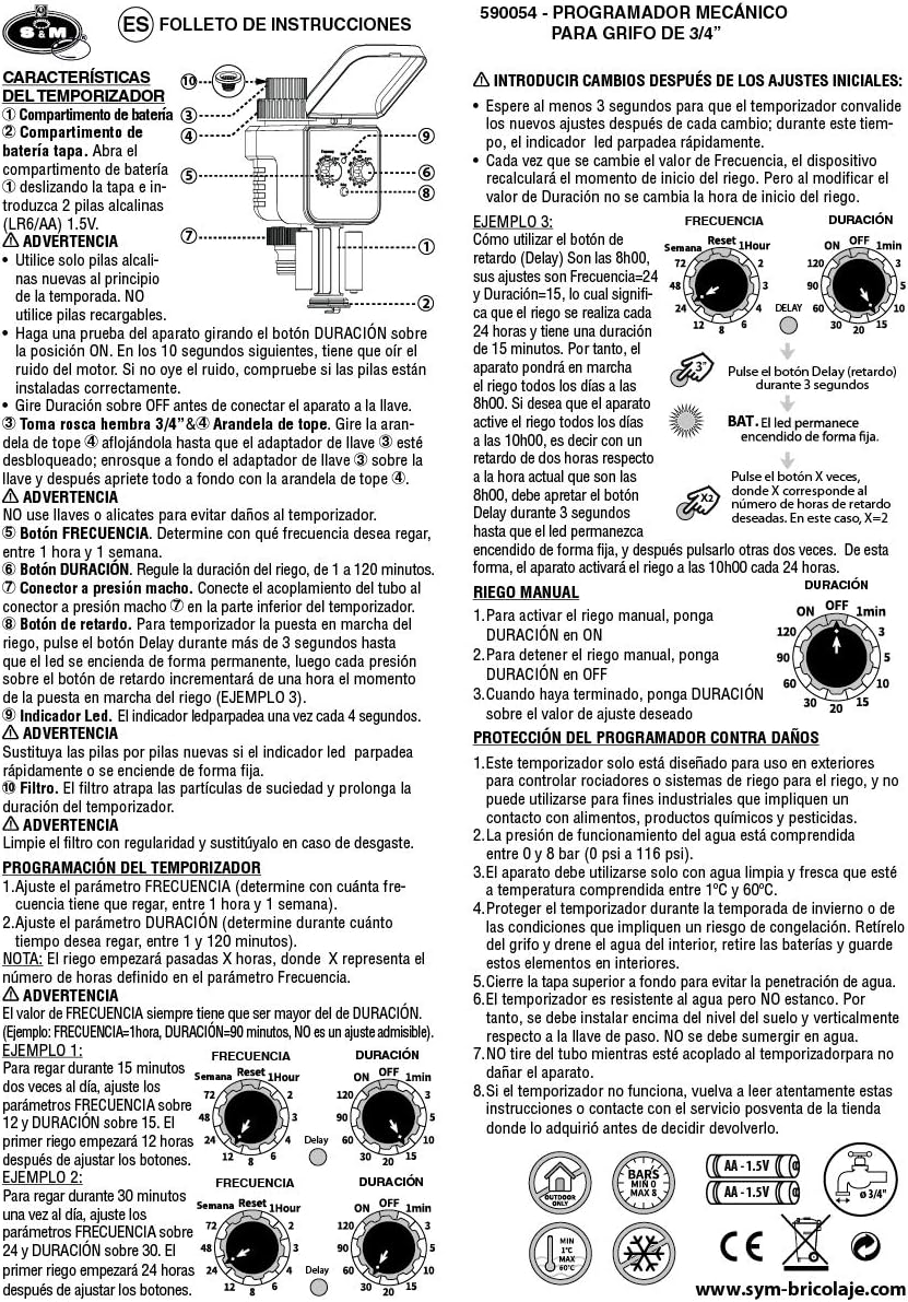 S&M 590054 Wasserhahn-Programmierer mit 1 Ausgang für automatische Bewässerung H-M, Grau/Schwarz, 3/
