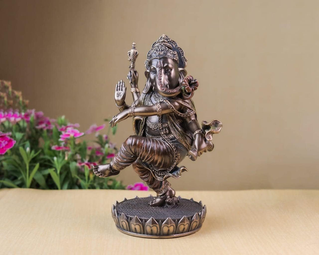 SHIVAJI ARTS Ganesh-Statue, tanzend, 20,5 cm, bronzefarben, braun, Gott der Neuanfänge, 1 Stück