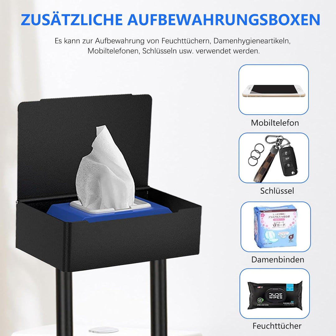 GUIGUZI Edelstahl Schwarz Toilettenpapierhalter Stehend mit Feuchttücherbox | Stehend Klopapierhalte