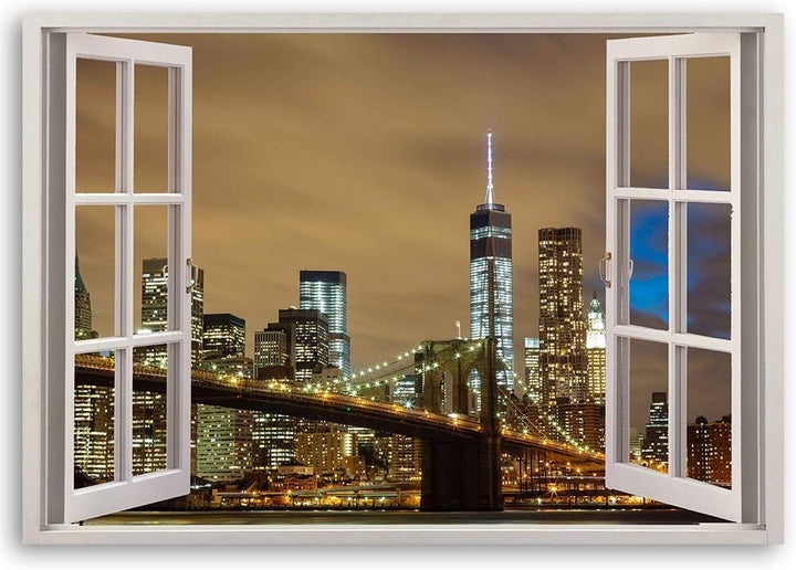 Leinwandbild XXL 3D Illusion Wandbild Kunst New York Braun 120x80 cm Leinwandbild 120x80 cm Braun_a,
