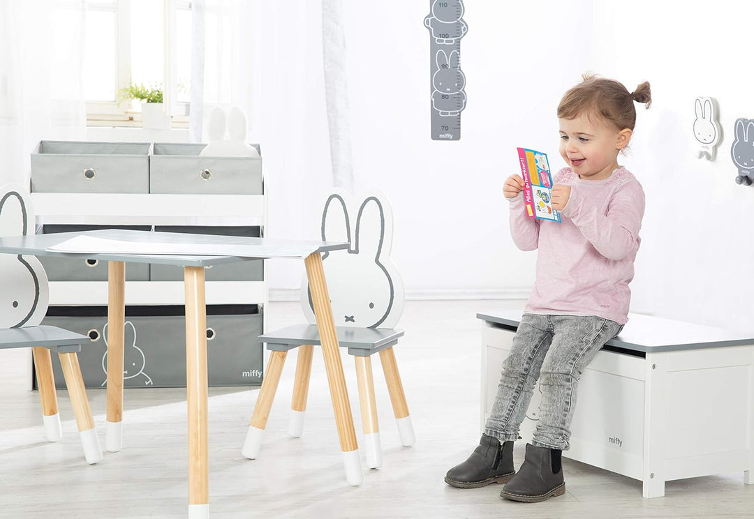 roba Spielzeugtruhe Miffy aus Holz, Spieltruhe für Kinder mit aufklappbarer Sitzfläche und Dämpfungs