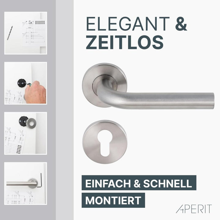 Aperit Türgriff: Edelstahl Türklinke mit PZ Rosetten - Drückergarnitur für Innentüren - L-Modell - E