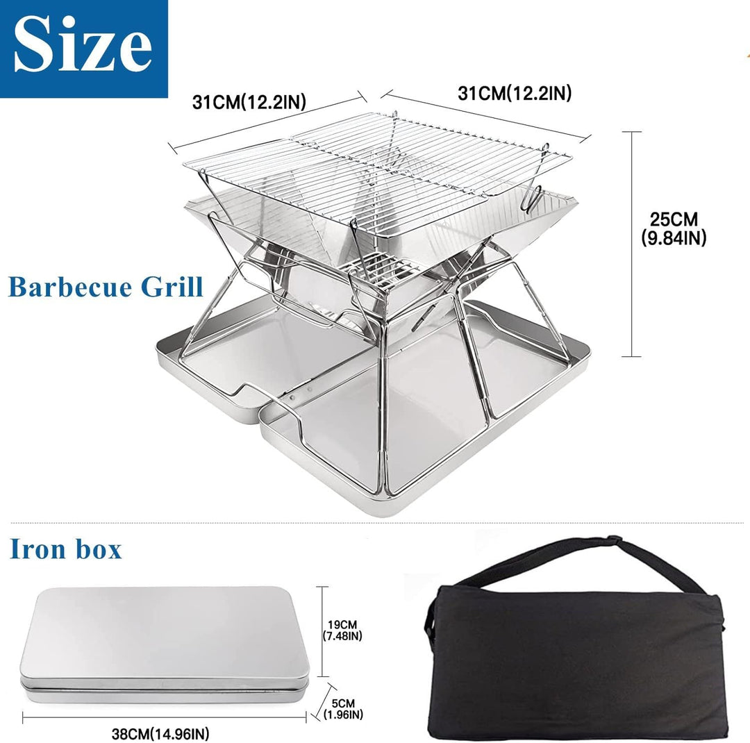 KAHEIGN Camping Holzofen Tragbar Edelstahl Camping-Grill, Faltbar BBQ Feuerstelle Grill für Camping
