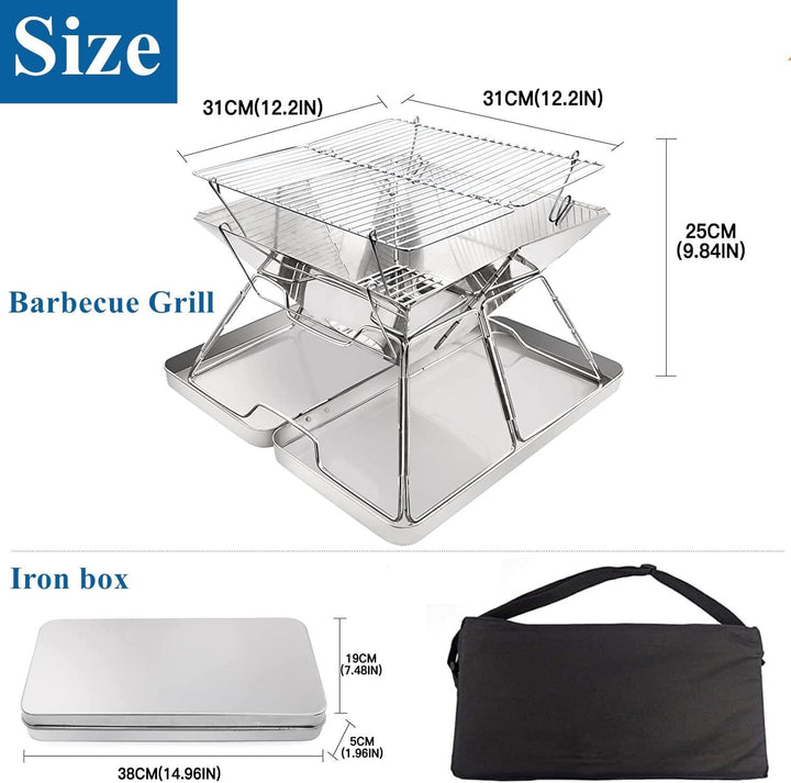 KAHEIGN Camping Holzofen Tragbar Edelstahl Camping-Grill, Faltbar BBQ Feuerstelle Grill für Camping