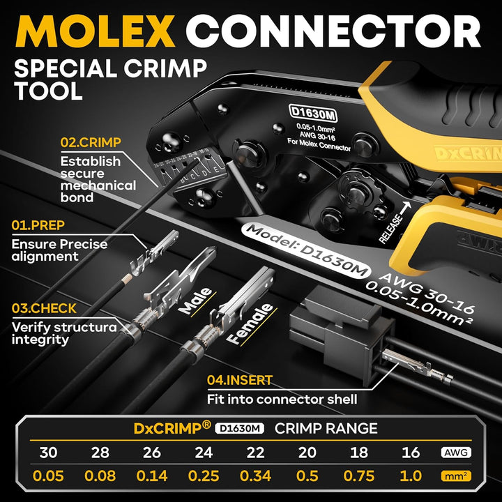 DxCRIMP Micro-Fit 3,0 mm Crimpzangen-Set, Gehäuse & Kontakte 2–20-polig (30–20 AWG/0,05–0,5 mm²) mit