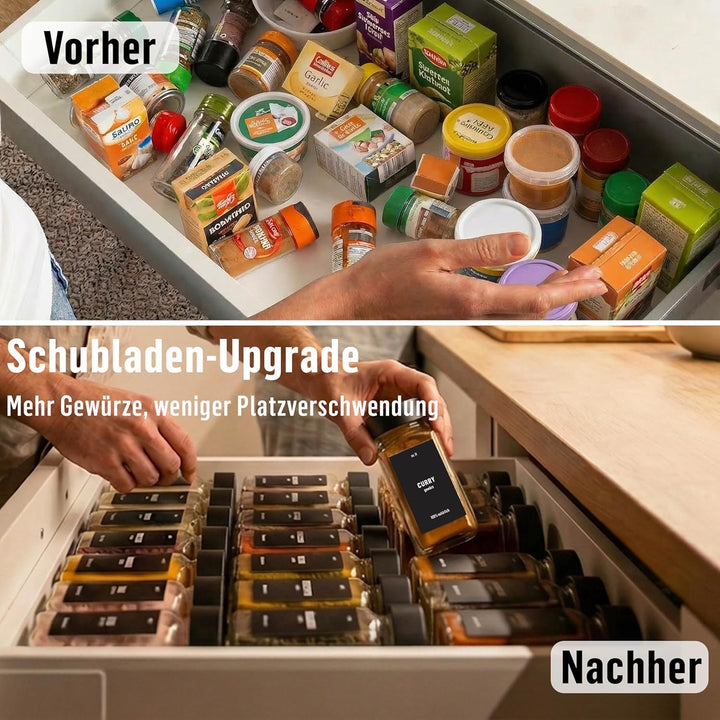 Deco haus® Gewürzgläser eckig luftdicht 12er Set [inkl. Etiketten & Streueinsatz] - Gewürzdosen Set