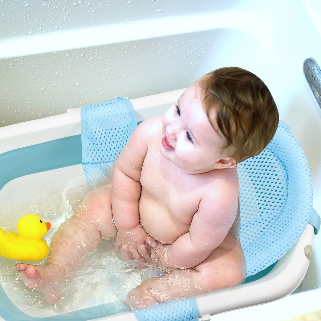 50L Baby Badewanne mit Anti Stütze und Echtzeit-Temperaturmessung, Faltbare Babywanne für Babys 0-6