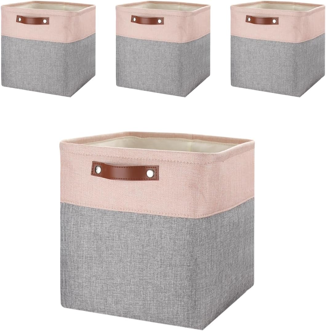 Mangata Stoff Aufbewahrungsboxen 4er set, 33x38x33cm Grosser Aufbewahrungskorb für Schlafzimmer, Bas