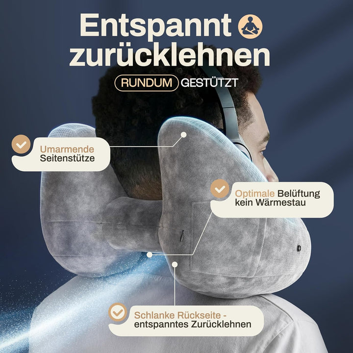 HELDENWERK® Air Nackenkissen Flugzeug Aufblasbar | Reisekissen für 5 Schlafpositionen, schnell aufbl