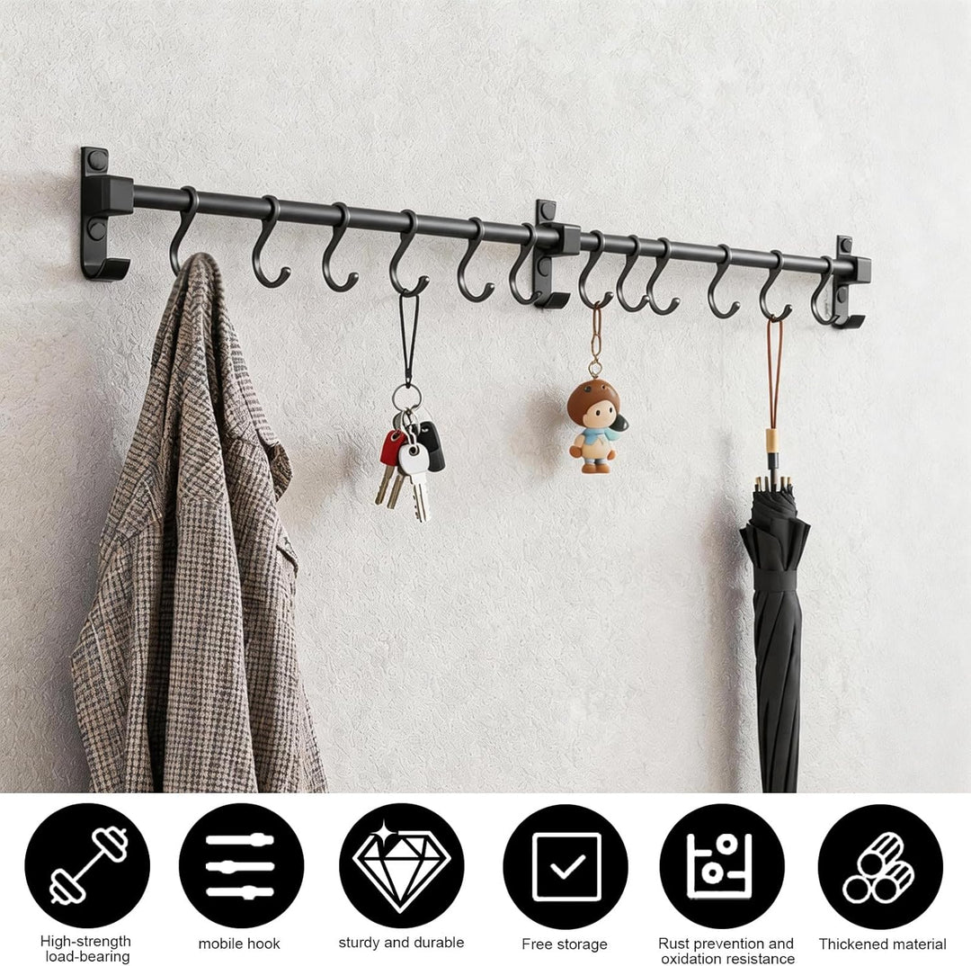 Hakenleiste Küche 80 cm, Aluminium Hängeleiste Küche, Stange für Küchenutensilien mit Beweglichen Ha