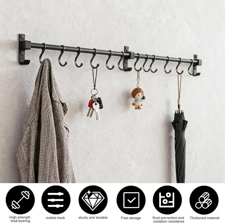 Hakenleiste Küche 80 cm, Aluminium Hängeleiste Küche, Stange für Küchenutensilien mit Beweglichen Ha