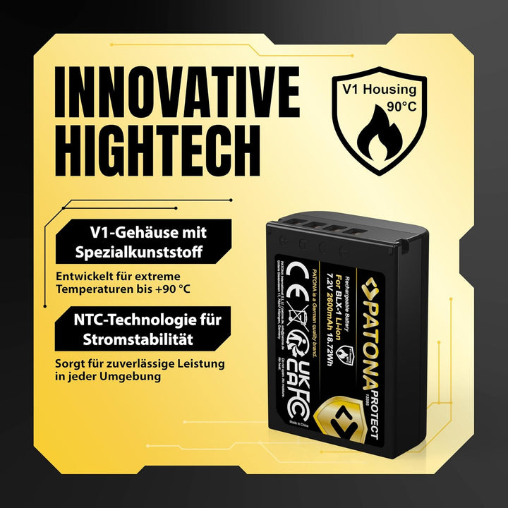 PATONA BLX-1 Protect Kamera-Akku 2X (2400mAh) mit NTC-Sensor und V1 Gehäuse - Kompatibel mit Olympus