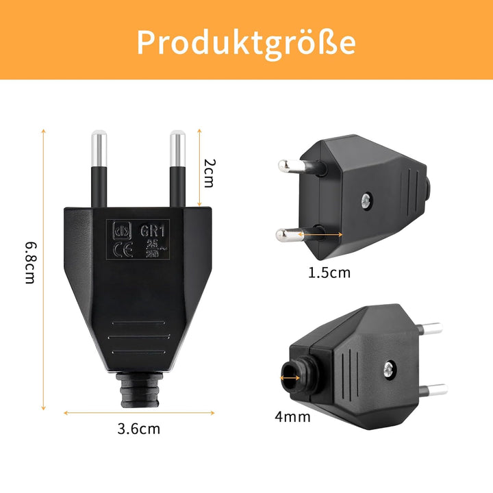 6 Stück Flachstecker, Eurostecker, Netzstecker (220V, 2,5A), europäischer Flachstecker, geeignet für