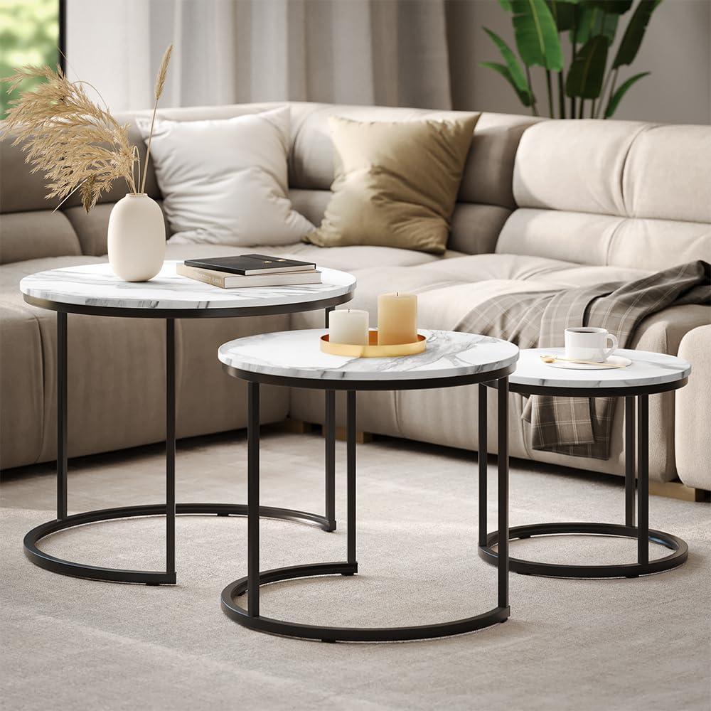 Vicco Couchtisch-Set Montreal, Weiss/Schwarz, 55 x 55 cm 3 Teile, platzsparend klappbar und vielseit