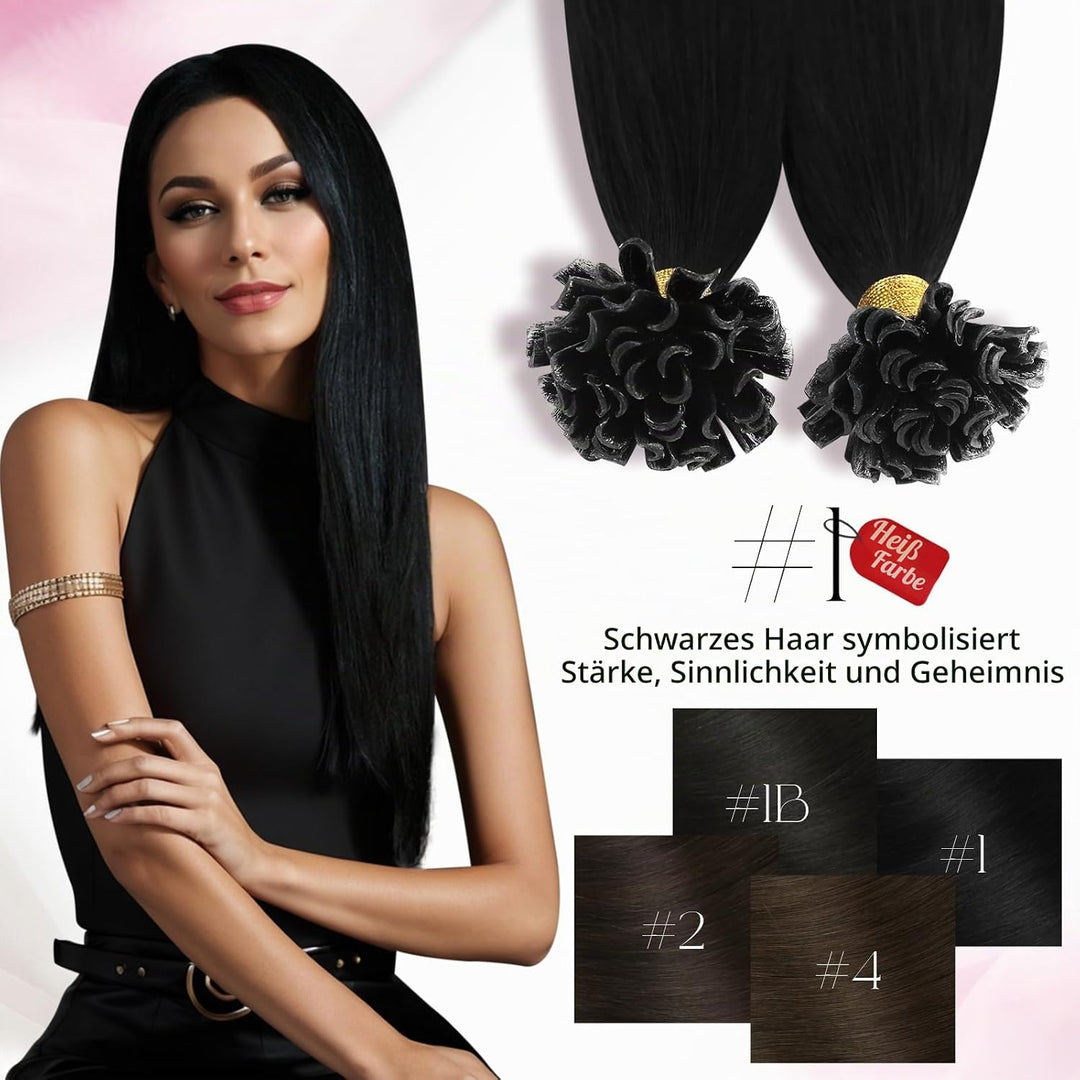 Moresoo Schwarz Keratin Bondings Extensions Echthaar 16/40cm Zoll Unsichtbar Remy Pre Bonded Echthaa