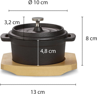 ECHTWERK Kochtopf Set aus Gusseisen, Mini-Kochtopf mit Servierbrett, Kleiner Bräter, Bereits eingebr