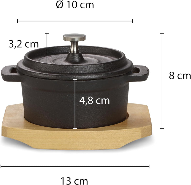 ECHTWERK Kochtopf Set aus Gusseisen, Mini-Kochtopf mit Servierbrett, Kleiner Bräter, Bereits eingebr