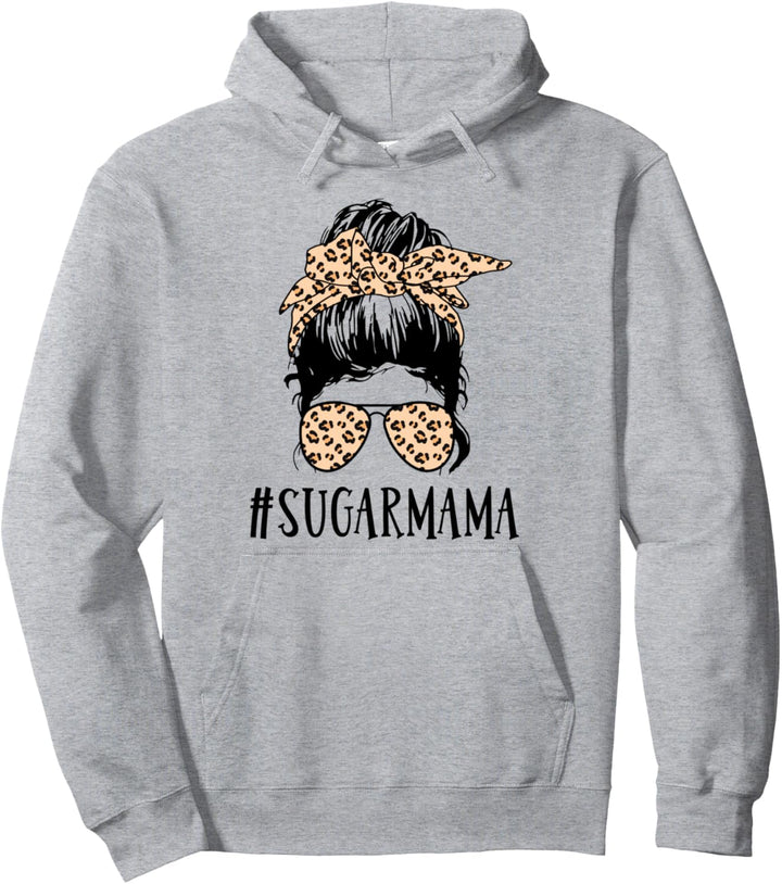 sugar mama Messy Bun Hair Glasses Pullover Hoodie