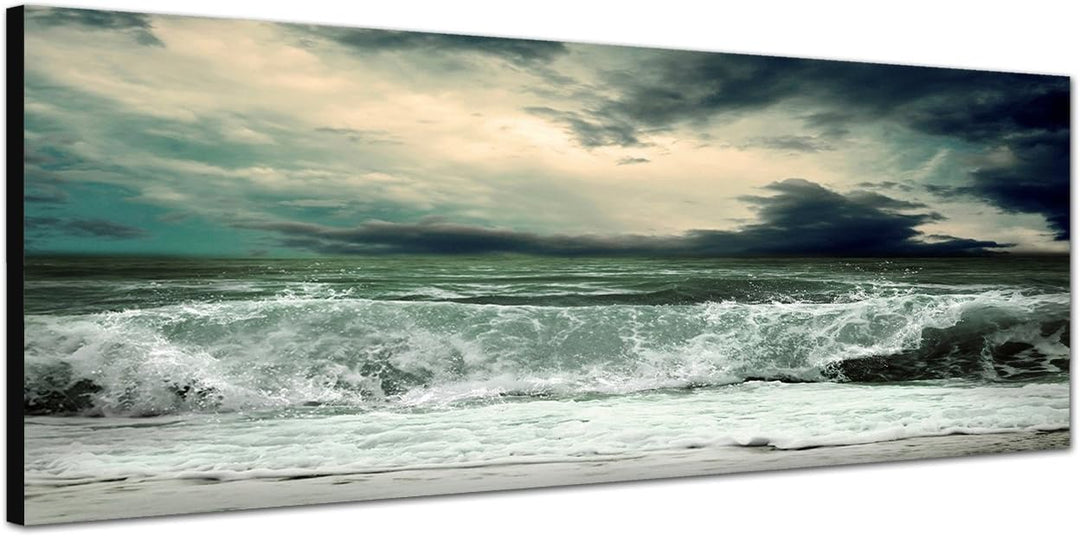 Paul Sinus Art Panoramabild auf Leinwand und Keilrahmen 150x50cm Meer Wellen Sturm Wolkenhimmel