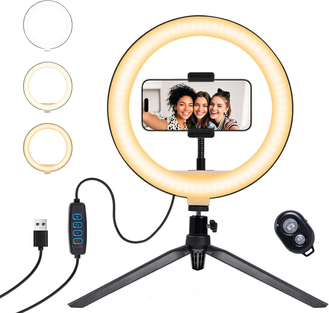 Selfie Ringlicht, 10 Zoll LED Ringlicht mit Stativ Handy, Ringlicht LED Videolicht Dauerlicht Laptop