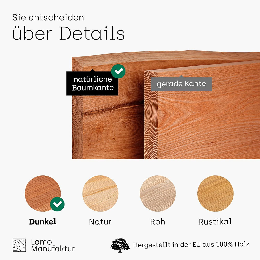 LAMO Manufaktur Massivholzplatte Tischplatte Baumkante für Schreibtisch, Esstisch, 120x60 cm, Dunkel