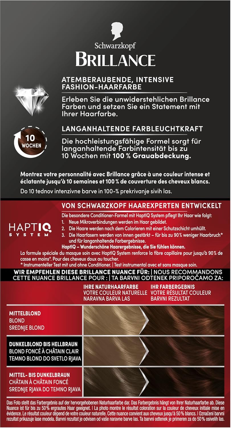 Brillance Intensiv-Color-Creme 874 Samtbraun (3x 160 ml), dauerhafte Haarfarbe mit Diamant-Glanz und