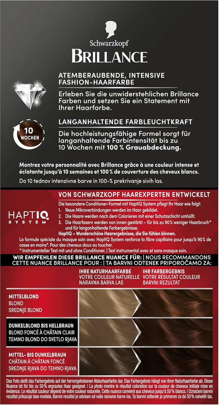 Brillance Intensiv-Color-Creme 874 Samtbraun (3x 160 ml), dauerhafte Haarfarbe mit Diamant-Glanz und