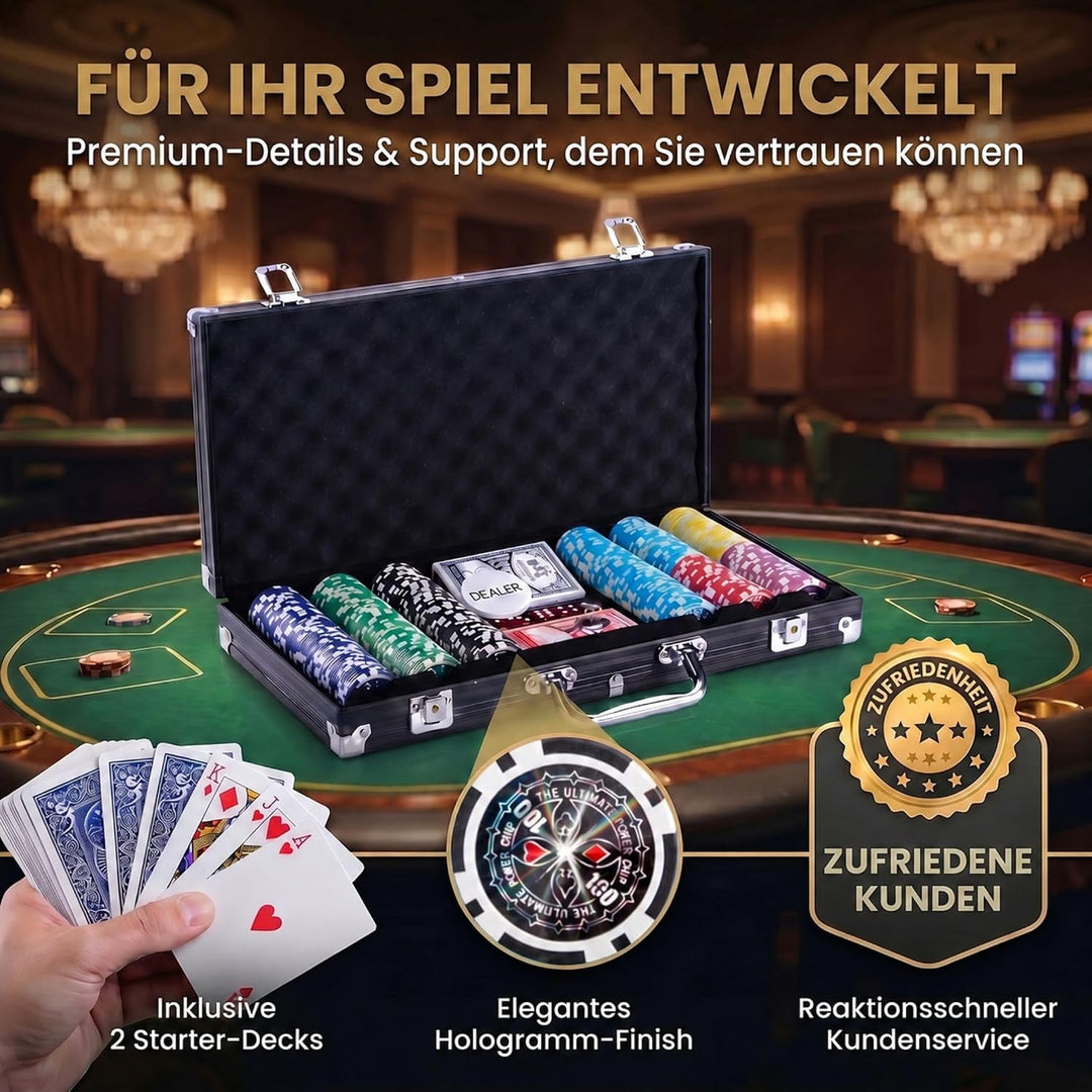 Profi Pokerkoffer Pokerset inkl. 300-500 Chips hochwertigen Pokerchips; Pokerdeck, Kartendeck, Poker
