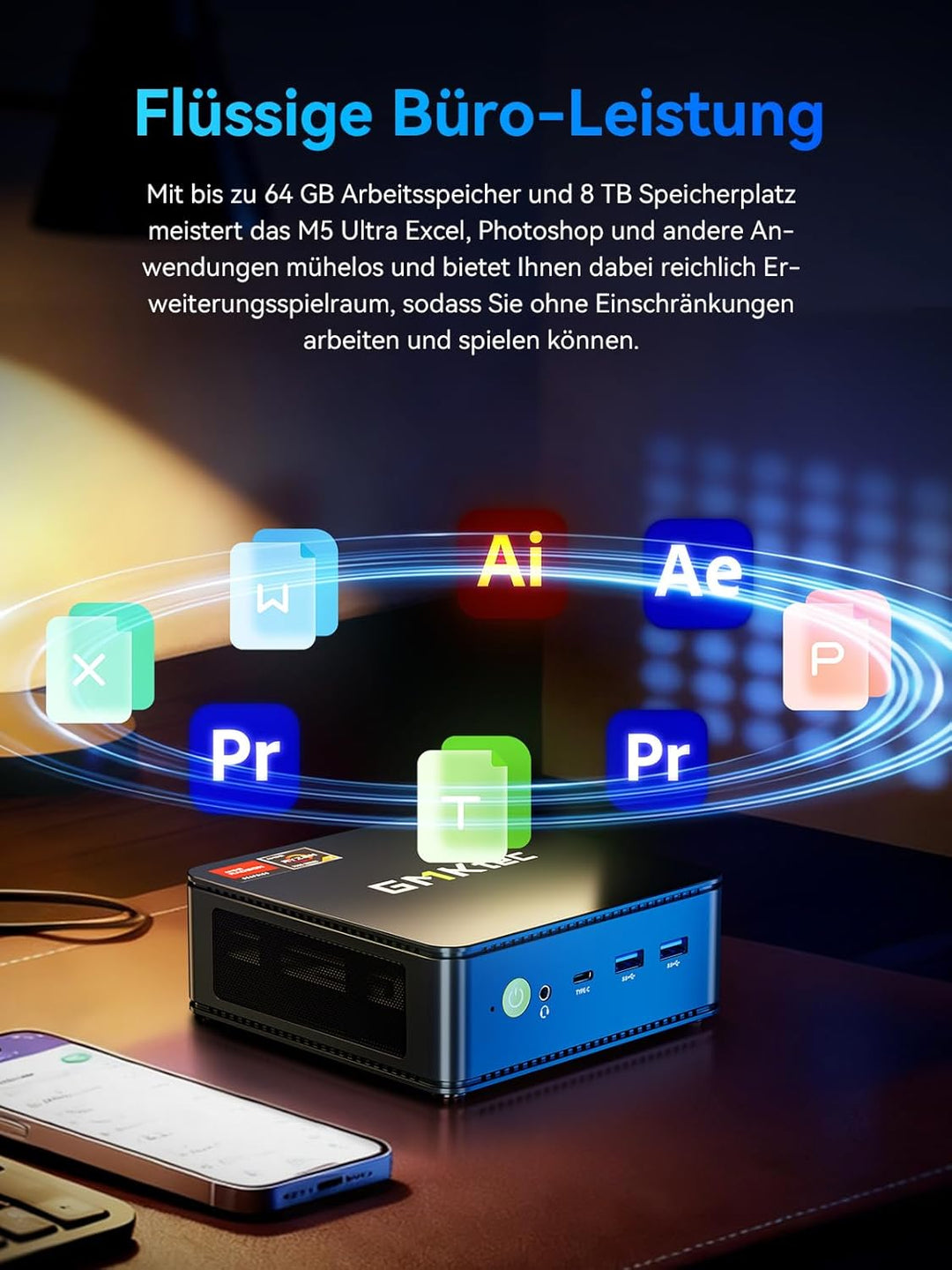 GMKtec AMD Mini PC Ryzen 7 7730U(Schlagen Sie Ryzen 7 5825U) (8 C/16 T4,50 GHz), W-11 Pro 16 GB RAM+