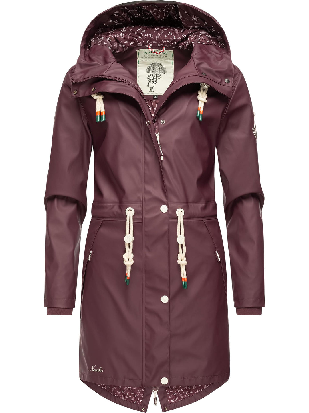 Navahoo Damen Übergangsjacke Regenmantel wasserdicht lang mit Kapuze Tropical Stormoo XS-3XL XS Wine
