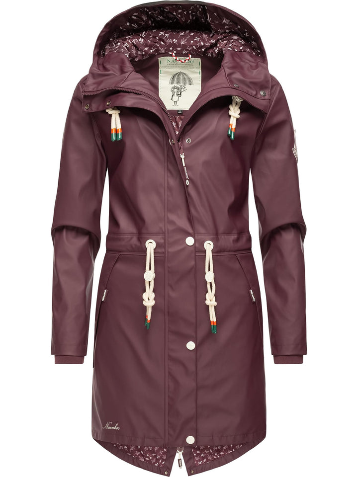 Navahoo Damen Übergangsjacke Regenmantel wasserdicht lang mit Kapuze Tropical Stormoo XS-3XL XS Wine