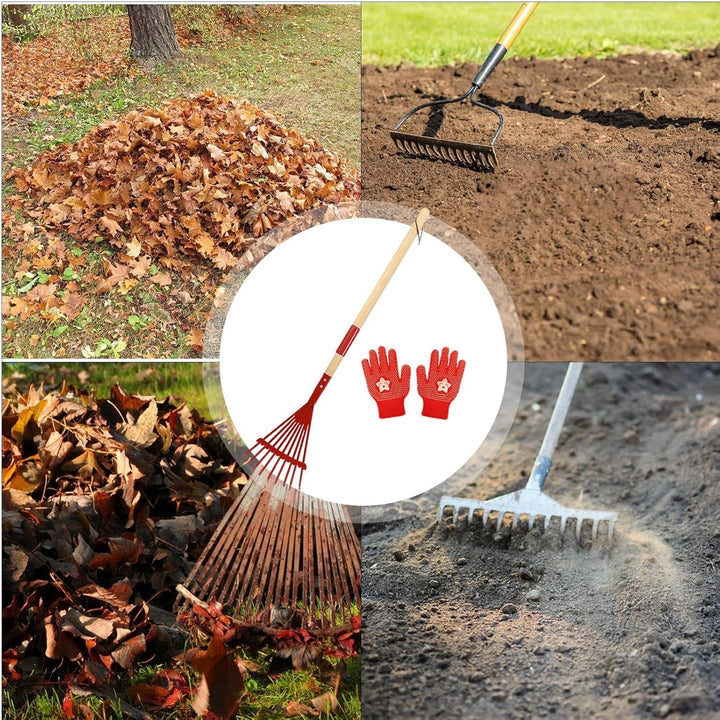Rechen mit Holzgriff für Kinder, Rasenrechen für Blätter - Set mit Gartenrechen und Handschuhen,Mehr