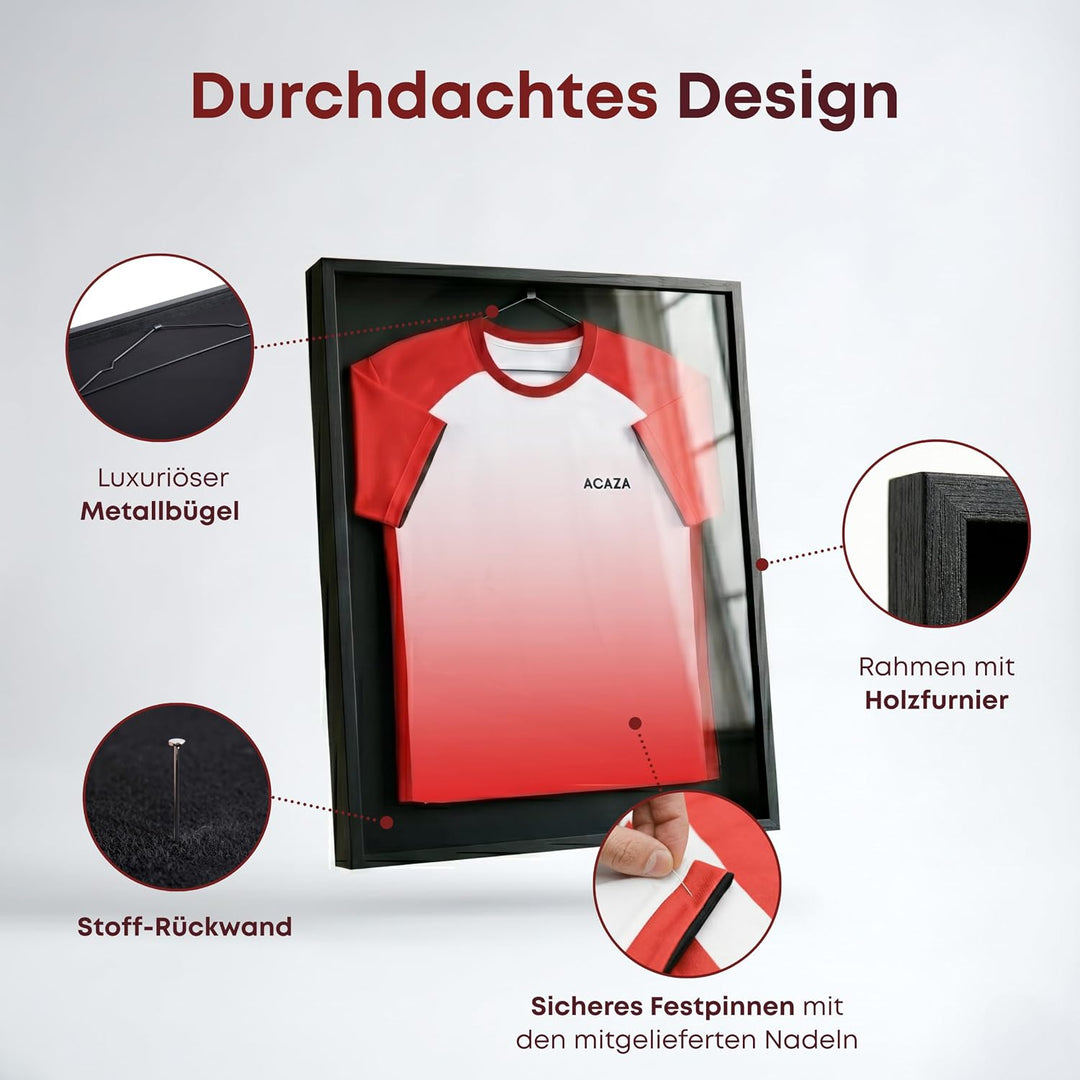 ACAZA Trikotrahmen Premium 70 x 90cm XL Gross, 3D Bilderrahmen tief zum befüllen mit Fussball-, Eish