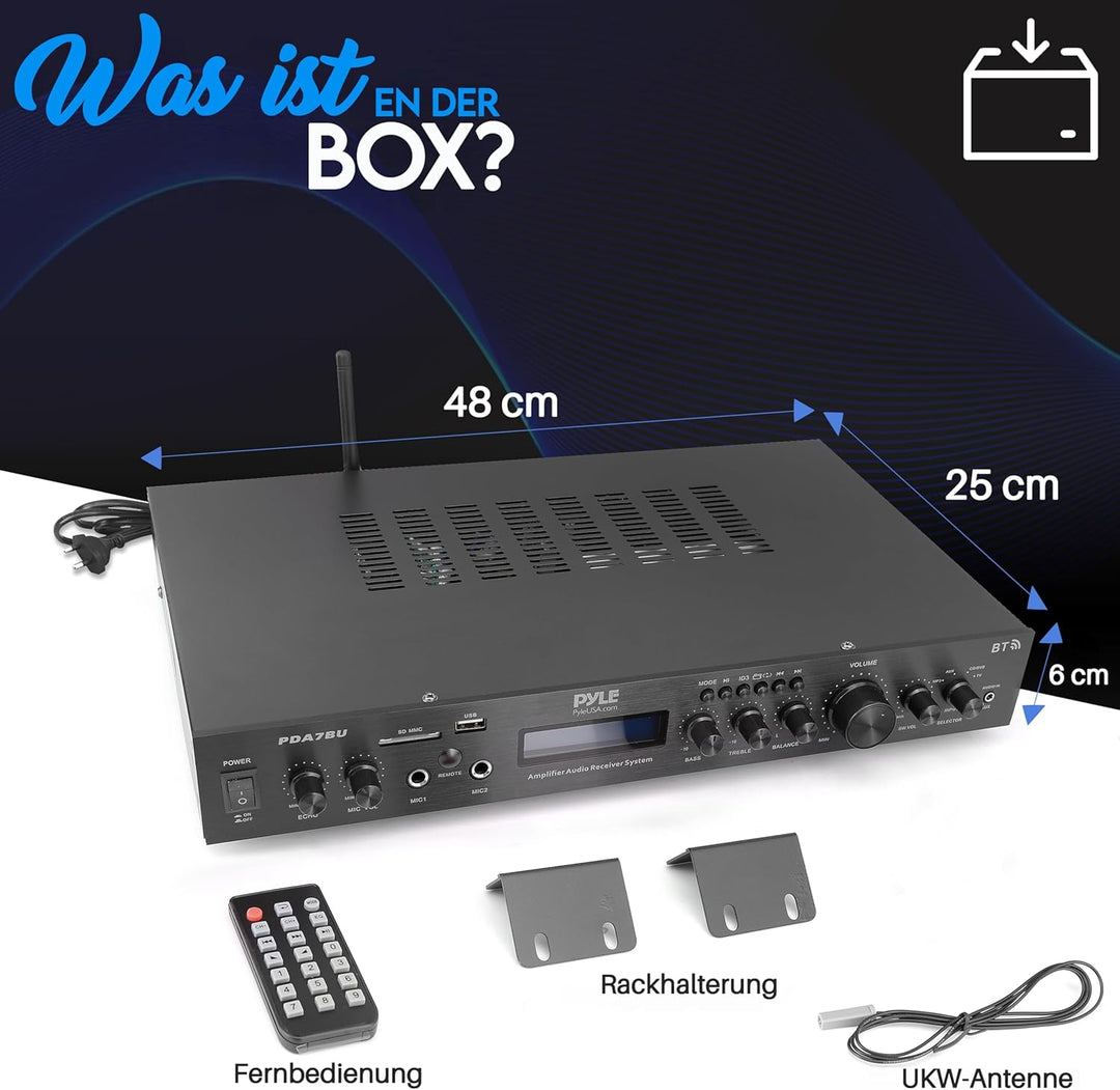 Pyle 200W HiFi Stereo Verstärker – 5-Kanal Receiver mit Radio & Bluetooth, MP3 USB/SD/AUX, Heimkino