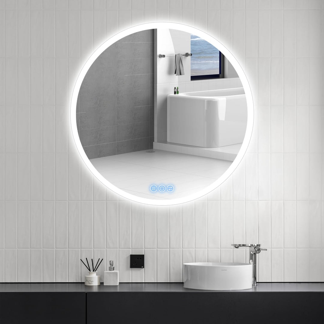 Badspiegel mit Beleuchtung Rund 80cm, LED-Badezimmerspiegel mit Touch-Schalter, Antibeschlag, 3 stuf