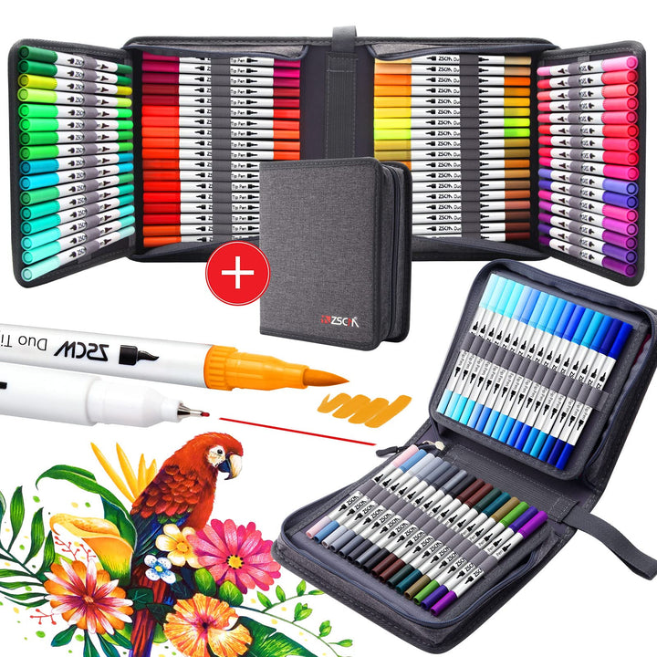ZSCM 100 Farben Dual Brush Paint Pens, Coloured Pens Aquarell Art Marker Fineliner Kalligraphie Pens