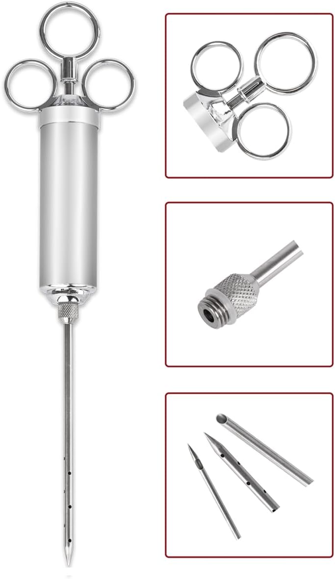 Beeketal 'PSB-60' Profi Gastro Fleischspritze Edelstahl 50 ml - Set inkl. 3 x Pökelnadeln, 2x Reinig