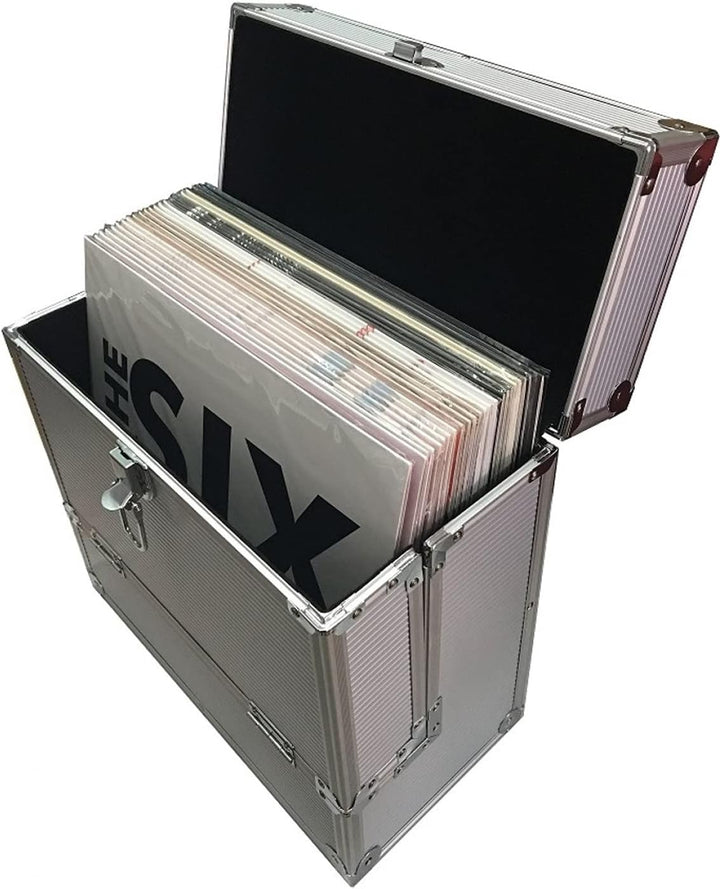 Vinyl LP Koffer für 40 Platten abschliessbar - 33 x 19 x 34 cm - Silberaluminium