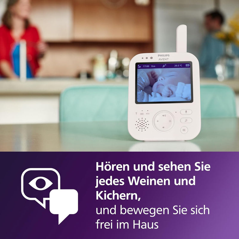 Philips Avent Babyphone mit Kamera Premium – sicheres Video Babyphone, 3,5 Zoll Bildschirm, 4-Fach Z