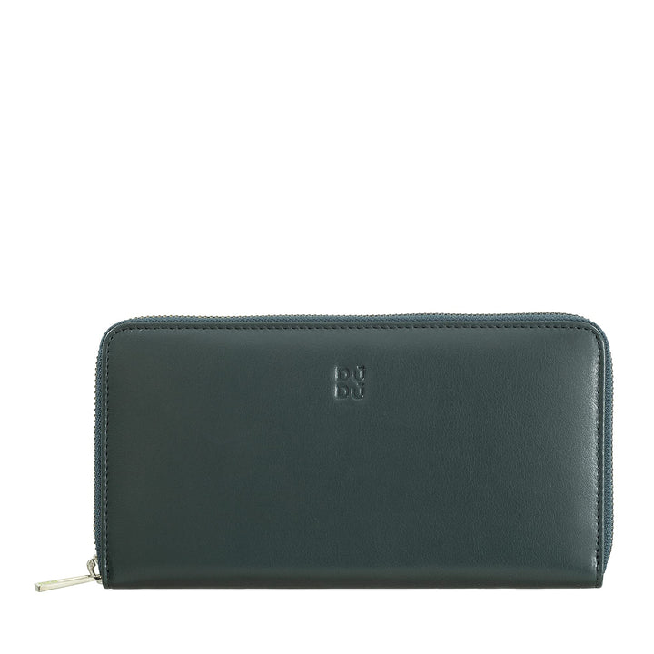 DUDU Grosse Bunte Damenbrieftasche RFID in echtem Leder mit Rundum - Reissverschluss Mangrove, Mangr